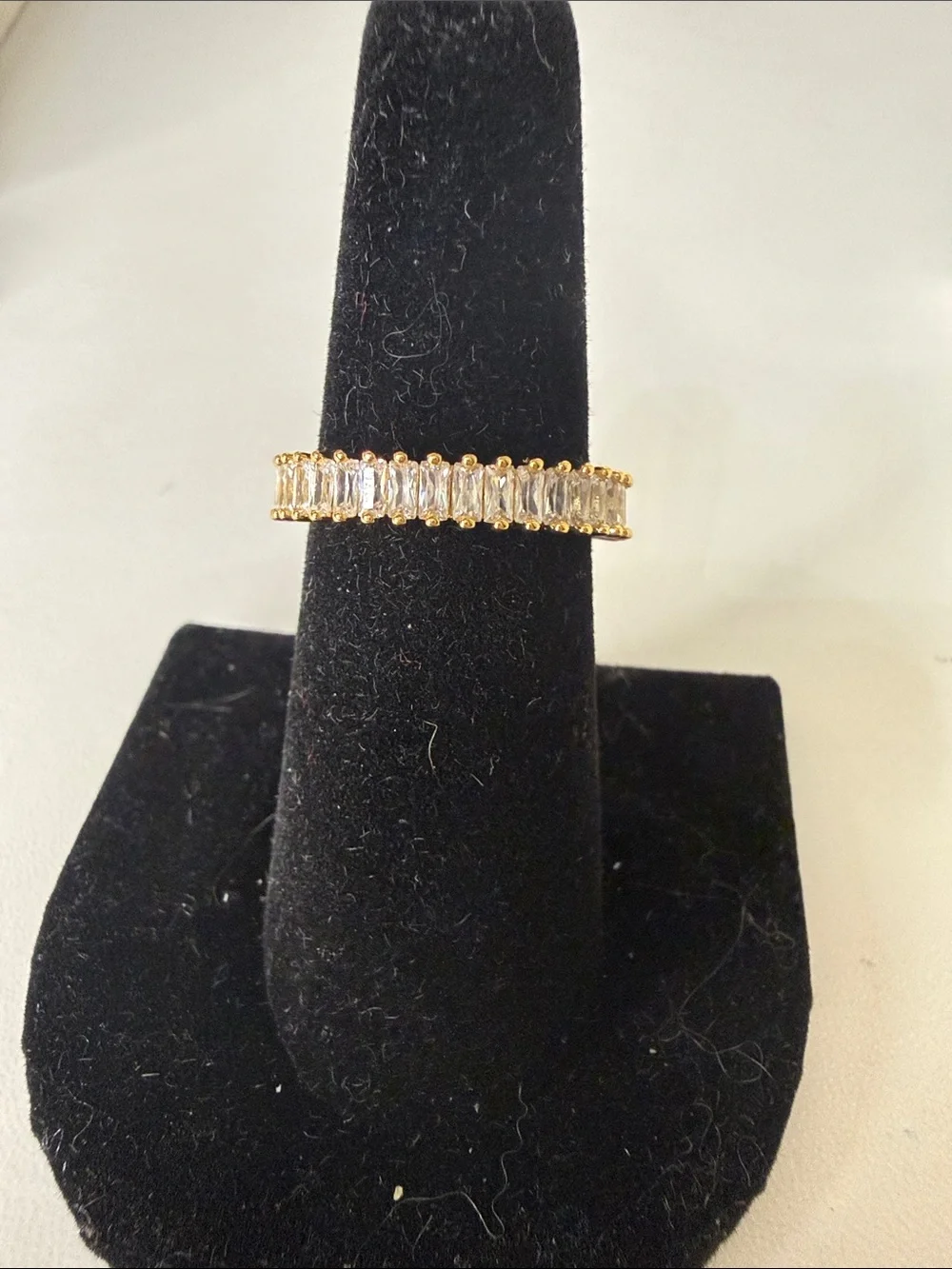 Gold Baguette CZ Eternity Band - Sparkling Clear Stones